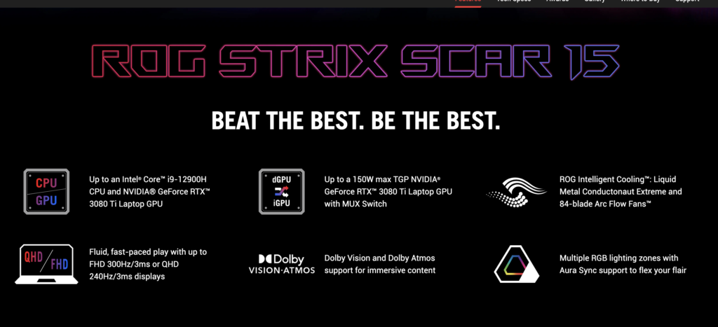 ASUS ROG Strix Scar 15 Key features