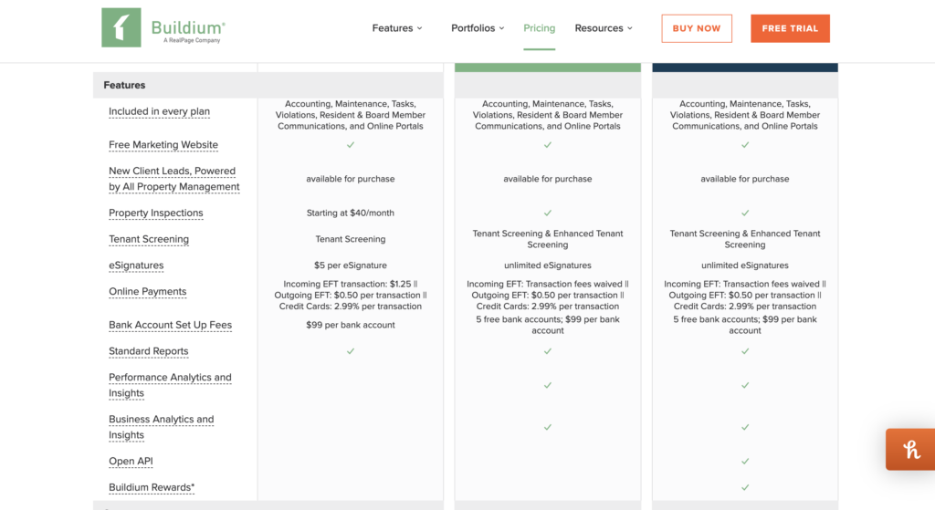 pricing plans buildium