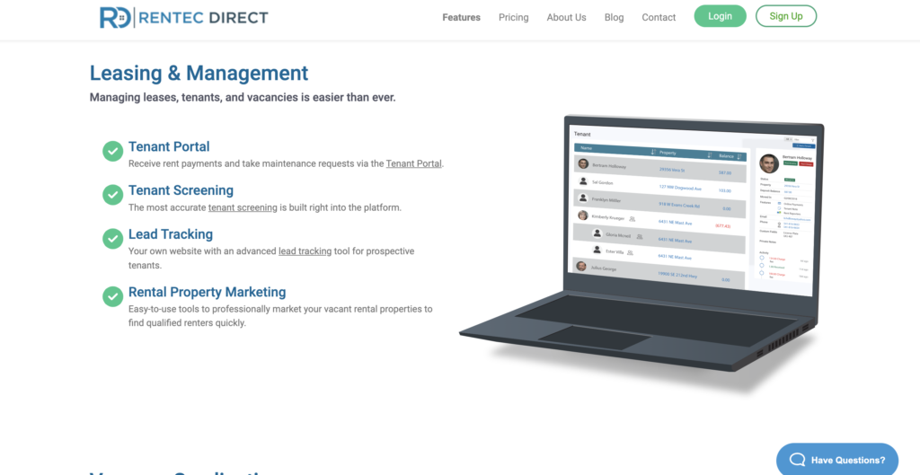 Rentec direct key feature of software