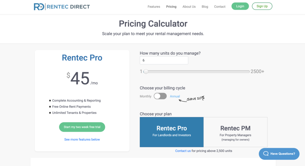 Rentec Direct Pro pricing plan