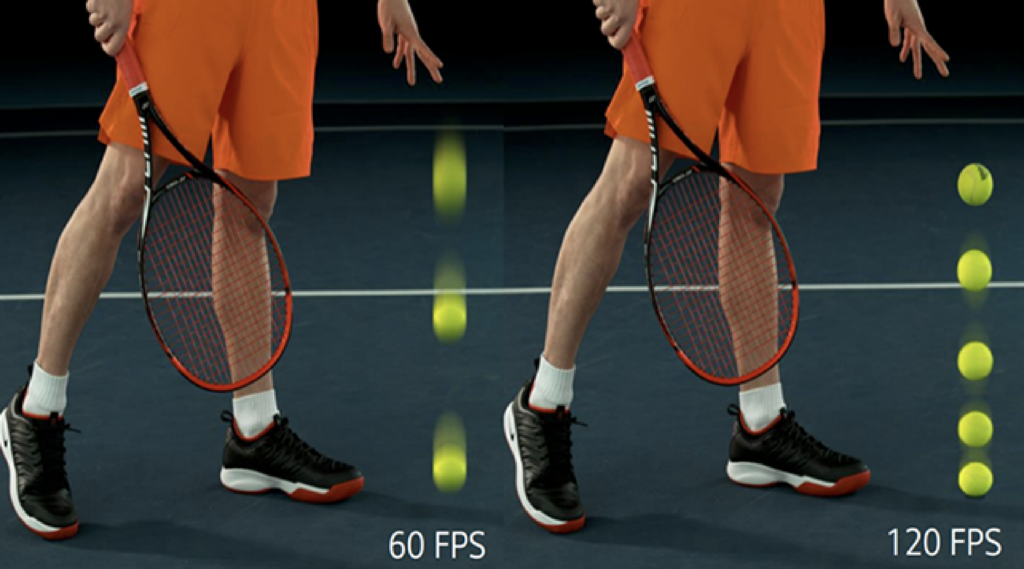 diagram showing the difference between 60fps and 120 fps camera shot